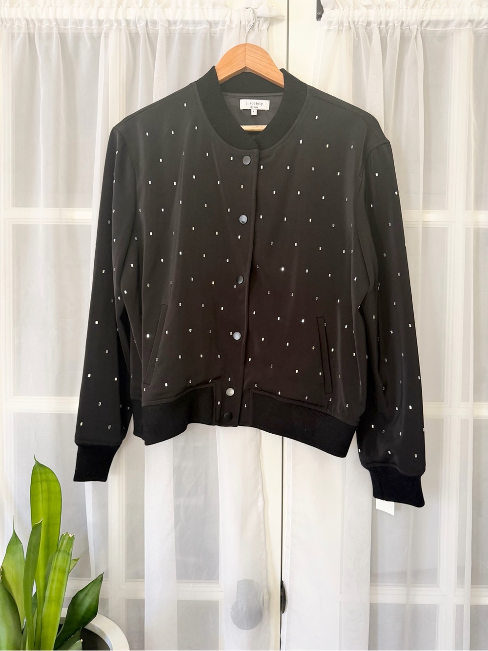 NEW J. SOCIETY Rhinestone Embellished Zip Up Bomber Jacket Size Large